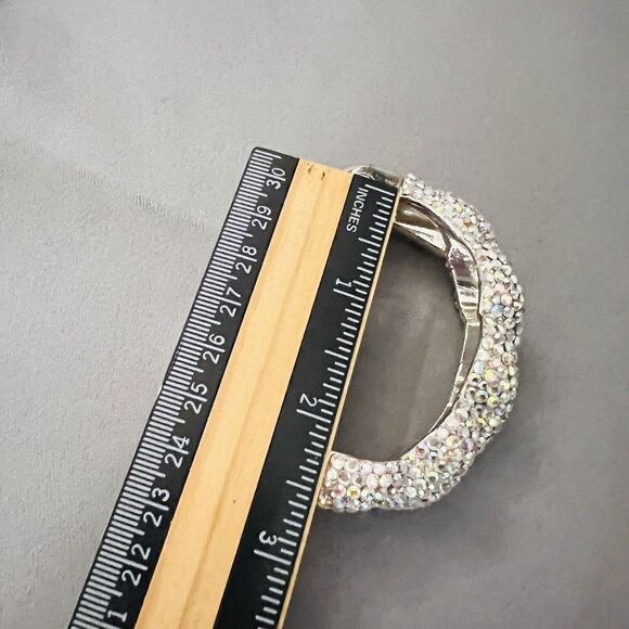 Vintage Aurora Borealis AB Rhinestone Pave Silver Clamper Bracelet Dazzling 4755 - Picture 10 of 14